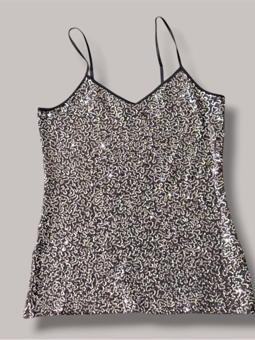 Express Vintage Silver Sequin Spaghetti Strap Tank Top - SZ MED - Picture 3 of 6